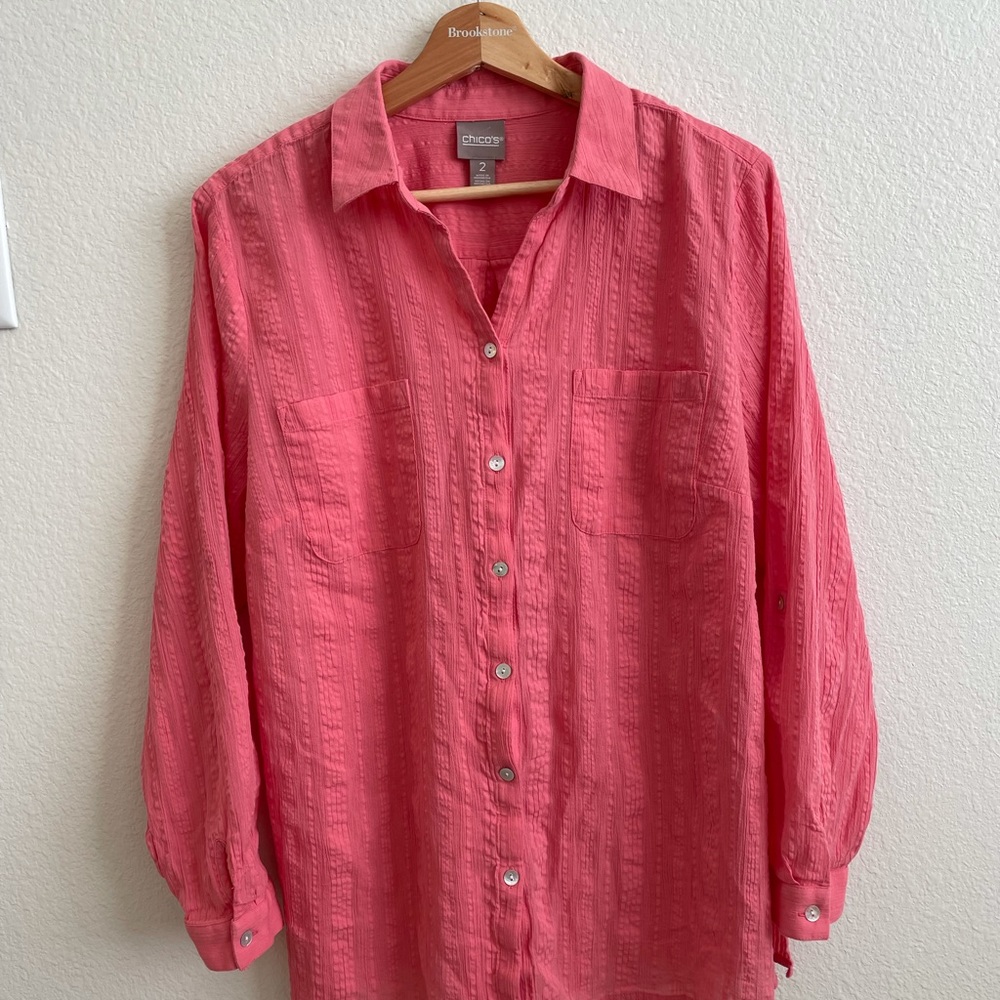 Chico button down pink shear top (vintage)